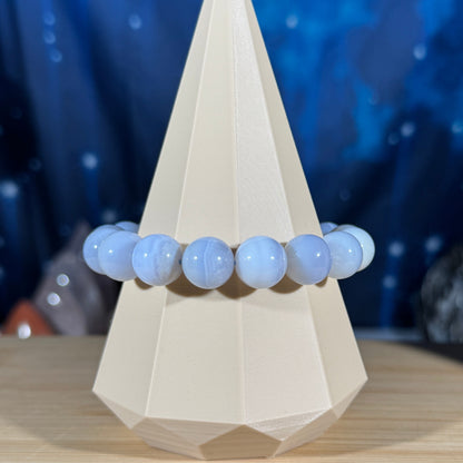 One (1) Blue lace agate bracelet - 12mm beads - fits 6.75" wrist