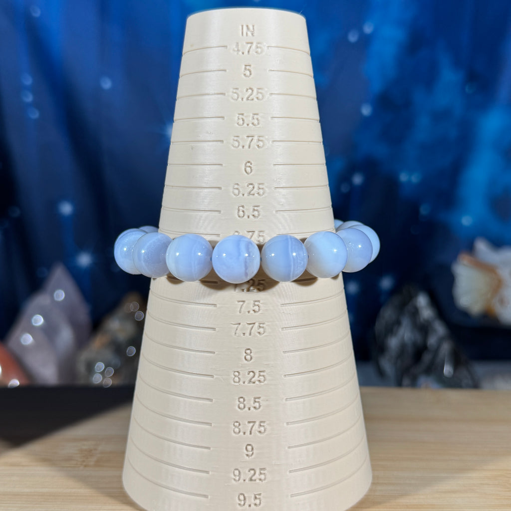 One (1) Blue lace agate bracelet - 12mm beads - fits 6.75" wrist