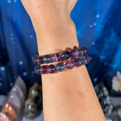 One (1) Candy Fluorite bracelet - 11mm beads - fits 6.5" wrist
