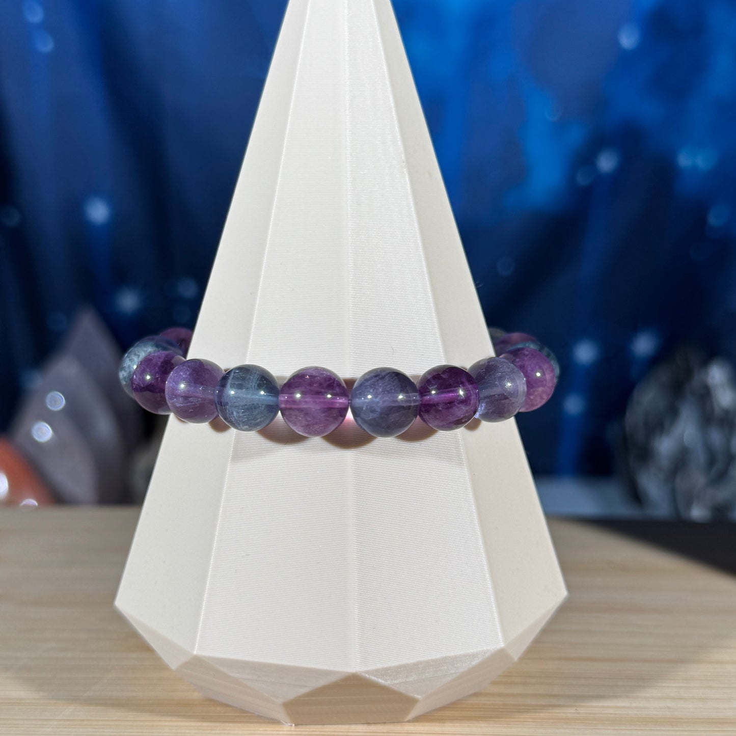 One (1) Rainbow fluorite bracelet - 11mm beads - fits 6.75" wrist - candy fluorite