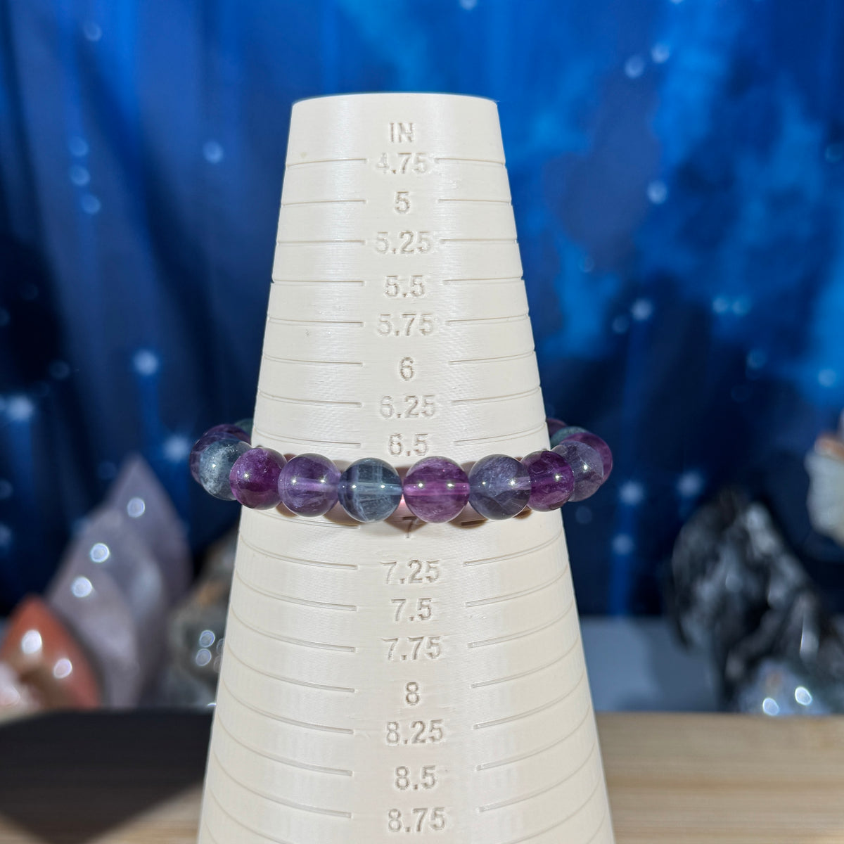 One (1) Rainbow fluorite bracelet - 11mm beads - fits 6.75" wrist - candy fluorite