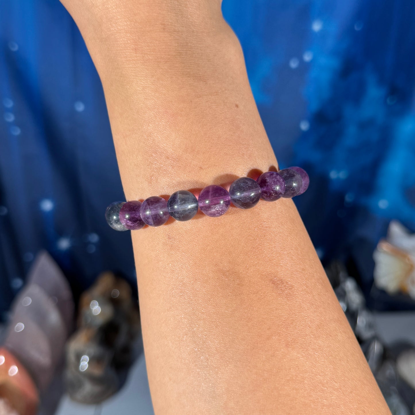 One (1) Rainbow fluorite bracelet - 11mm beads - fits 6.75" wrist - candy fluorite