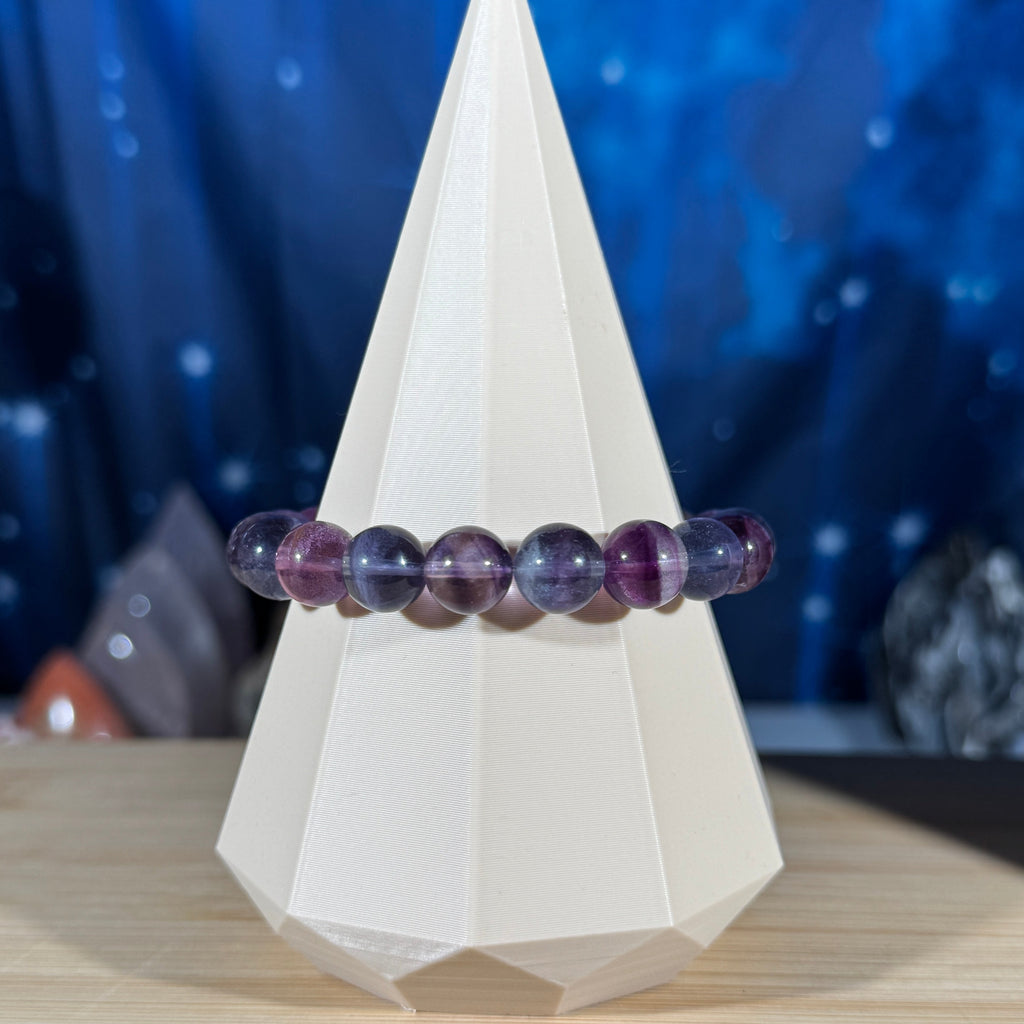 One (1) Rainbow fluorite bracelet -  10mm beads - fits 6.75" wrist - candy fluorite