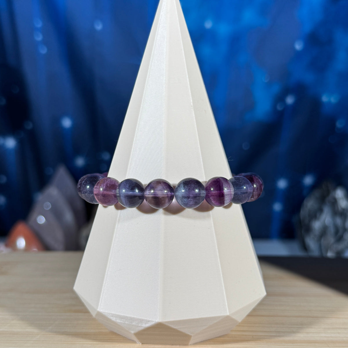 One (1) Rainbow fluorite bracelet -  10mm beads - fits 6.75" wrist - candy fluorite