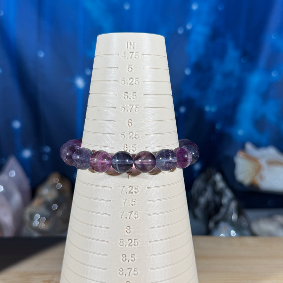 One (1) Rainbow fluorite bracelet -  10mm beads - fits 6.75" wrist - candy fluorite