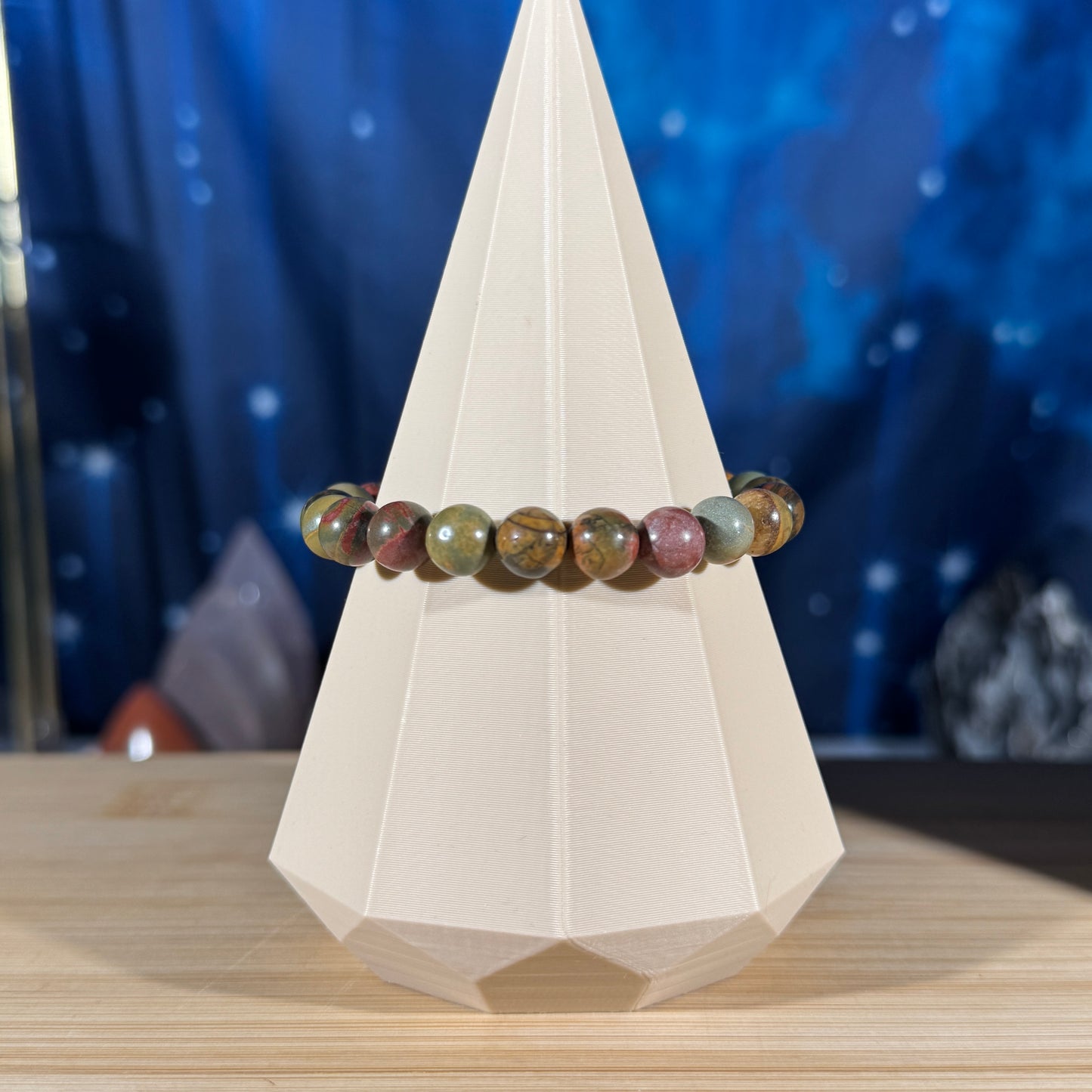 One (1) Cherry creek jasper bracelet – 8mm beads, fits 6.5" wrist