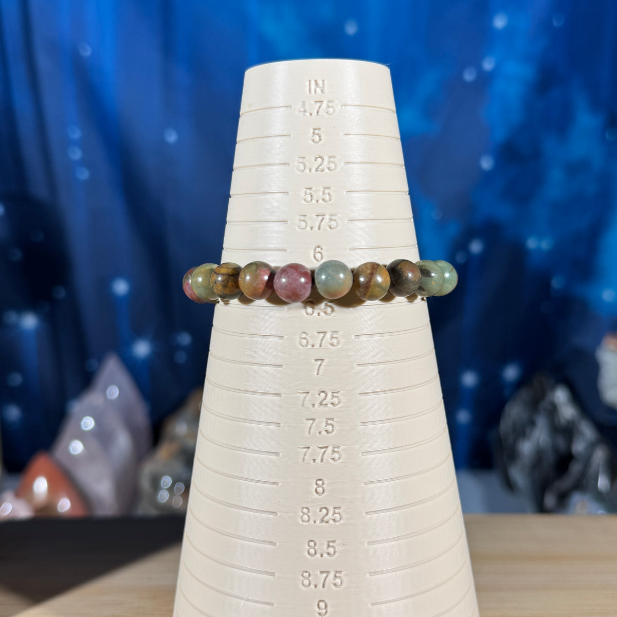 One (1) Cherry creek jasper bracelet – 8mm beads, fits 6.25" wrist