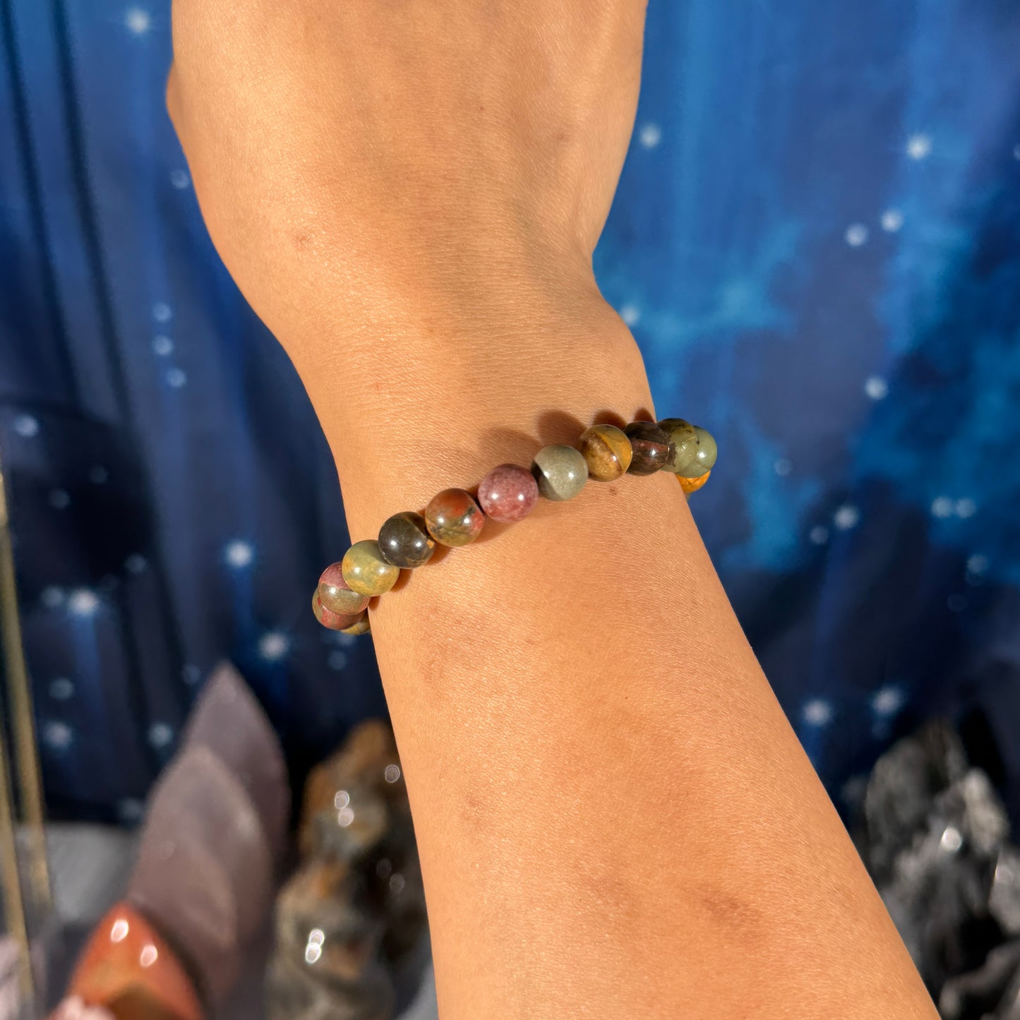 One (1) Cherry creek jasper bracelet – 8mm beads, fits 6.5" wrist