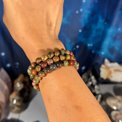 One (1) Cherry Creek Jasper bracelet – 8mm beads - fits 6.75" wrist