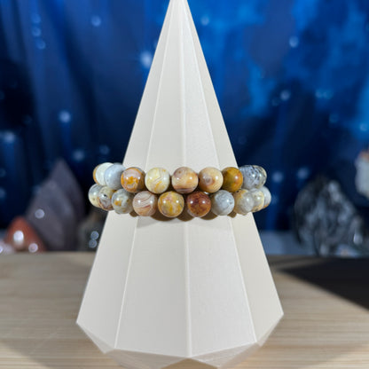 One (1) Crazy Lace Agate bracelet – 8mm beads - fits 6.5" wrist