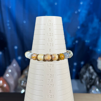 One (1) Crazy Lace Agate bracelet – 8mm beads - fits 6.5" wrist