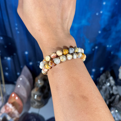 One (1) Crazy Lace Agate bracelet – 8mm beads - fits 6.5" wrist
