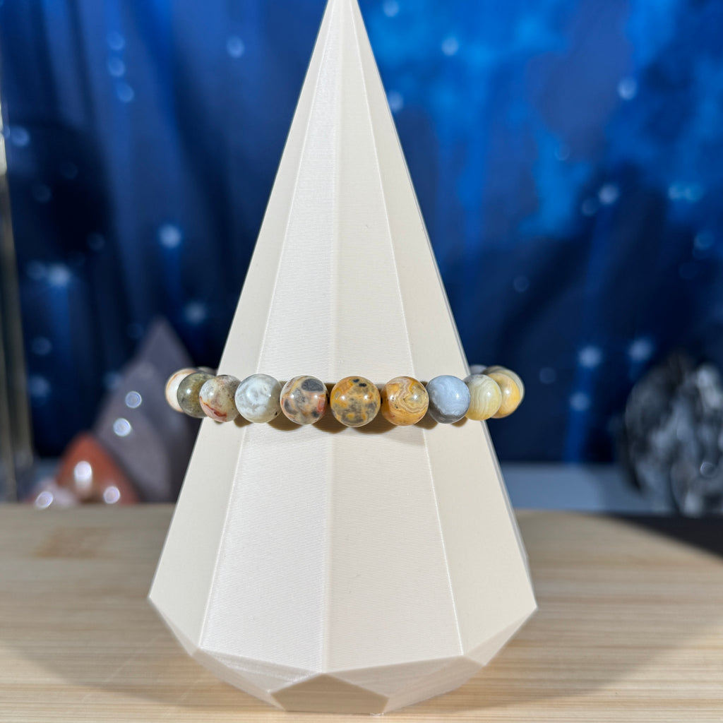 One (1) Crazy lace agate bracelet - 8mm beads, fits 6.75" wrist
