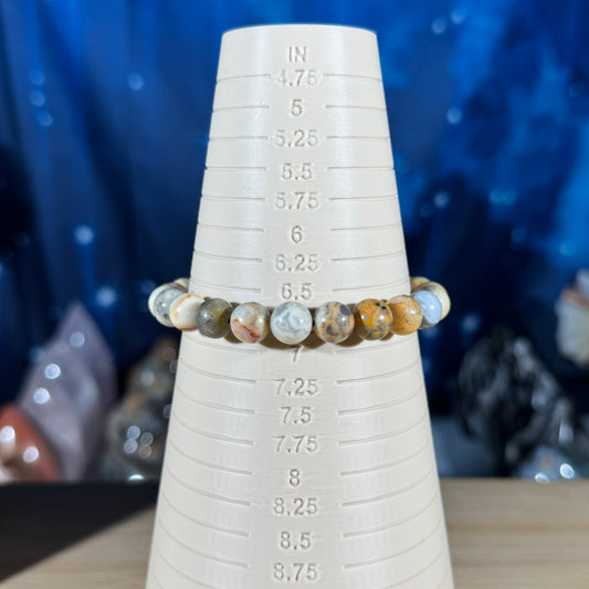 One (1) Crazy lace agate bracelet - 8mm beads, fits 6.75" wrist