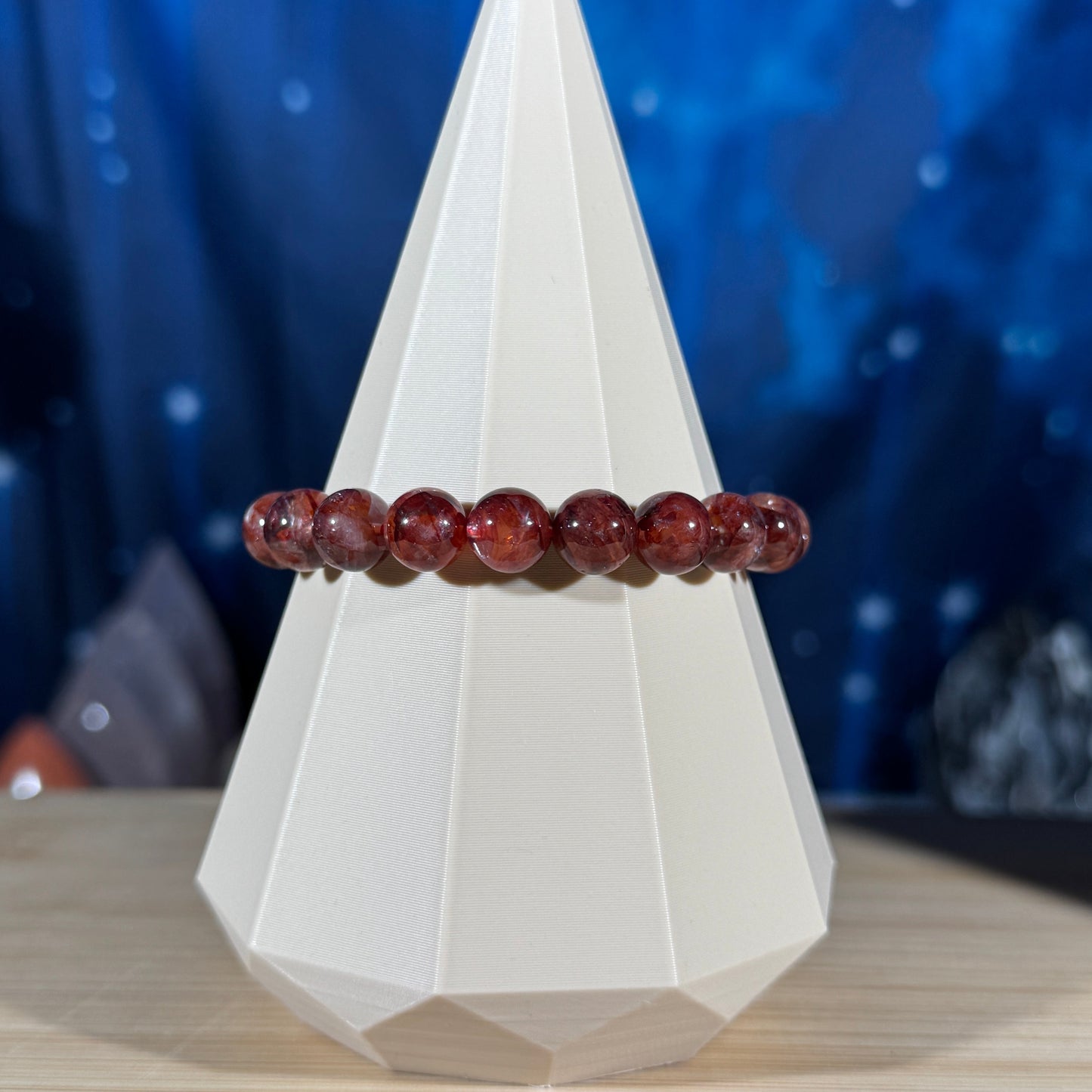 One (1) Fire Quartz bracelet - 9mm beads, fits 6.5" wrist