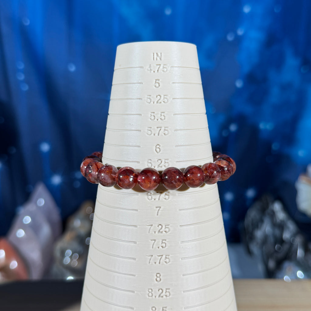 One (1) Fire Quartz bracelet - 9mm beads, fits 6.5" wrist