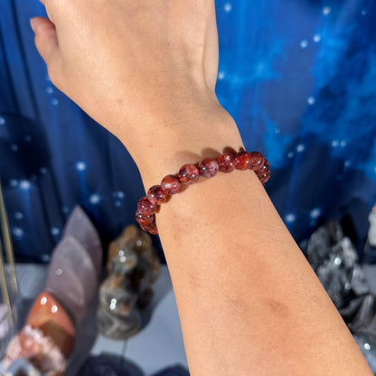 One (1) Fire Quartz bracelet - 9mm beads, fits 6.5" wrist