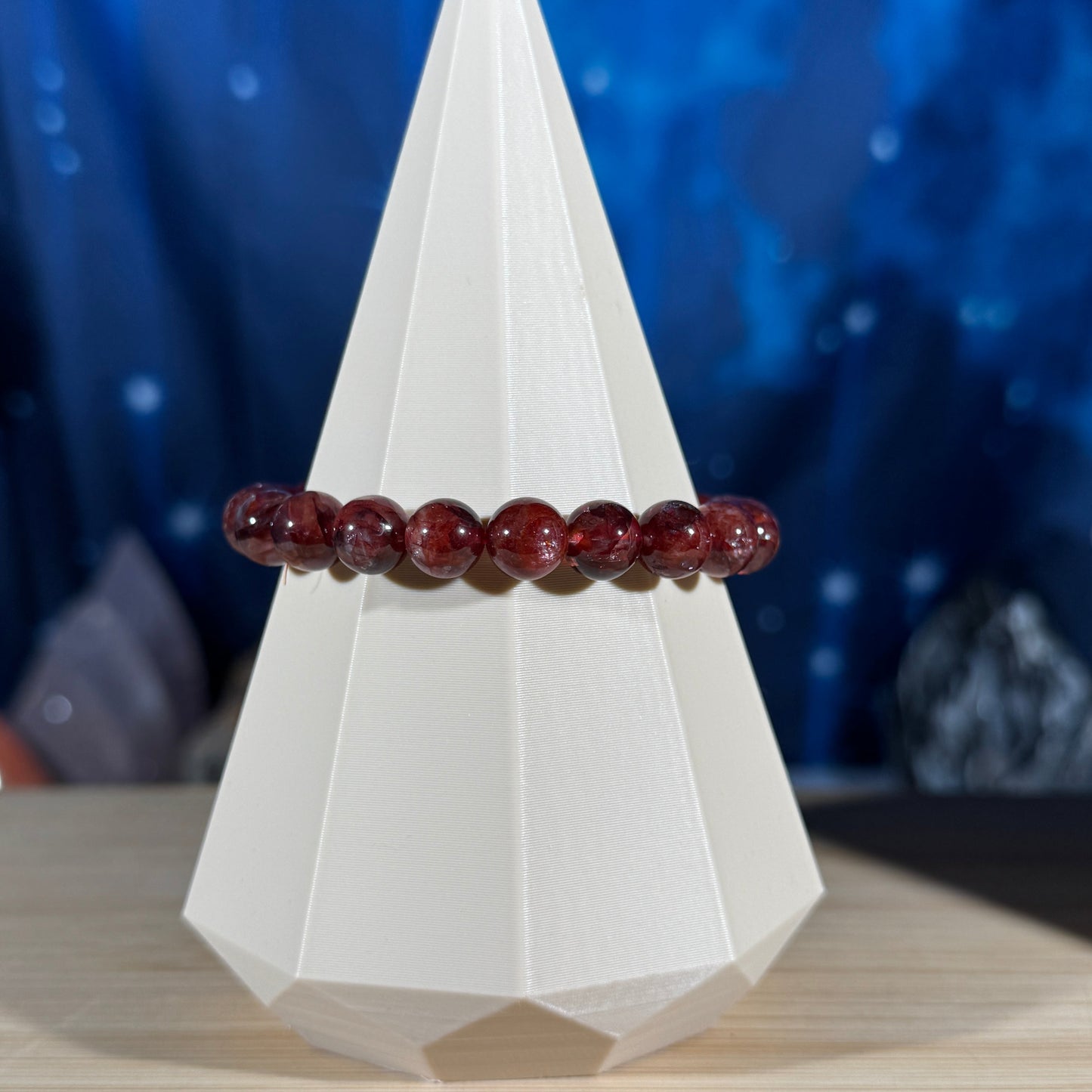 One (1) Fire Quartz bracelet - 8mm beads, fits 6.25" wrist