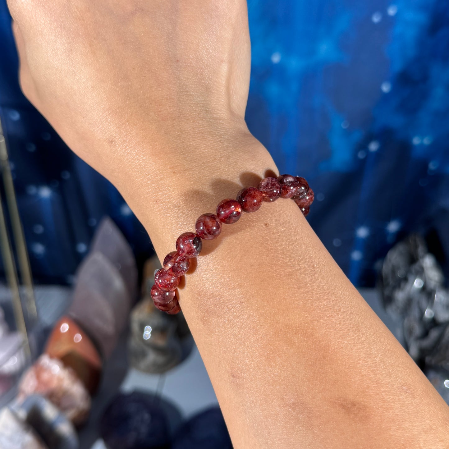 One (1) Fire Quartz bracelet - 8mm beads, fits 6.25" wrist