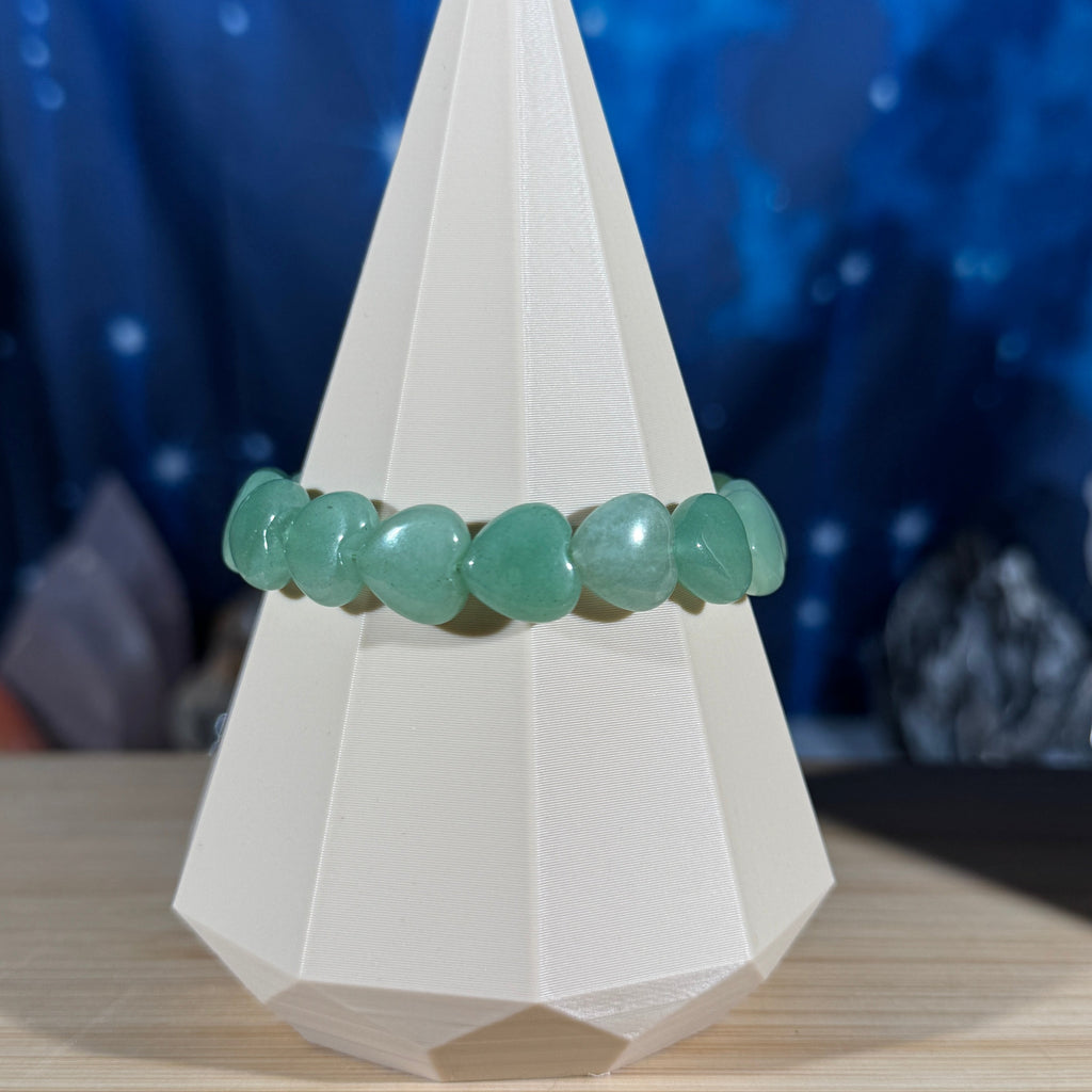 One (1) Green Aventurine heart bracelet - 12mm bead length - fits 6.75" wrist