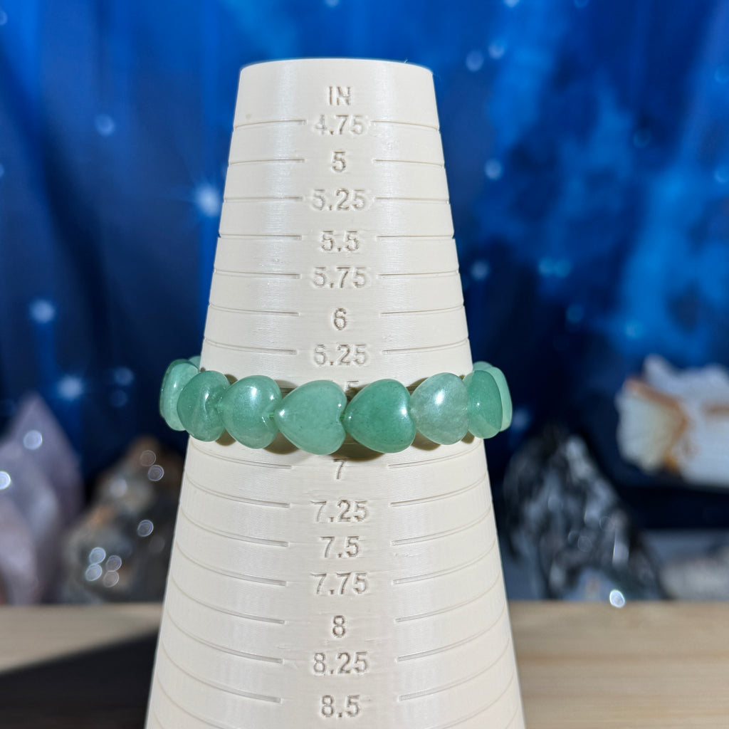 One (1) Green Aventurine heart bracelet - 12mm bead length - fits 6.75" wrist