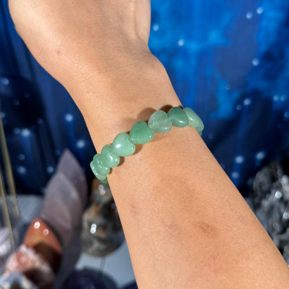 One (1) Green Aventurine heart bracelet - 12mm bead length - fits 6.75" wrist