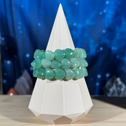 One (1) Green Aventurine heart bracelet - 12mm bead length - fits 6.5" wrist