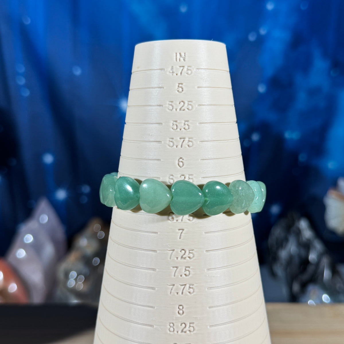 One (1) Green Aventurine heart bracelet - 12mm bead length - fits 6.5" wrist