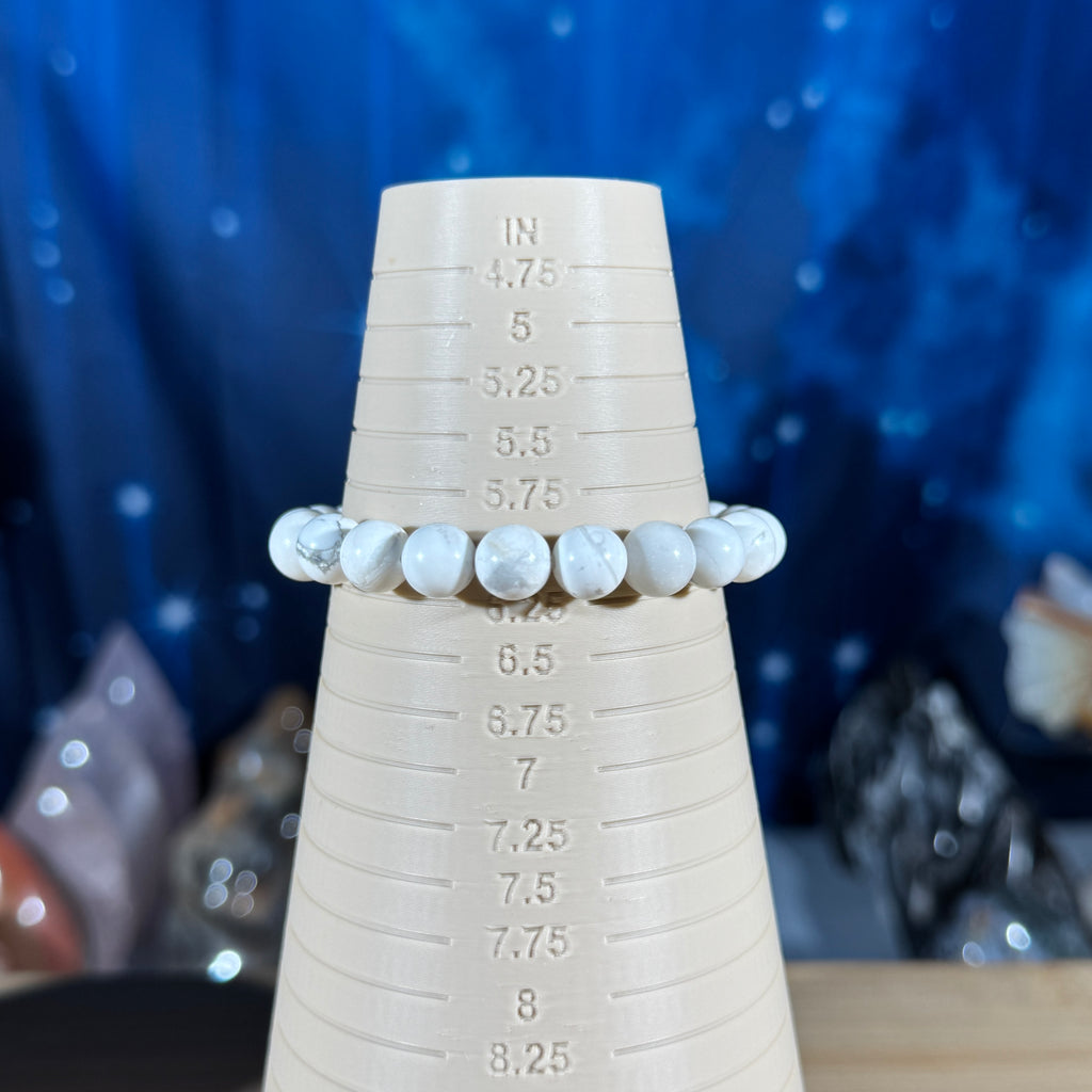 One (1) Howlite bracelet - 8mm beads - fits  6" wrist