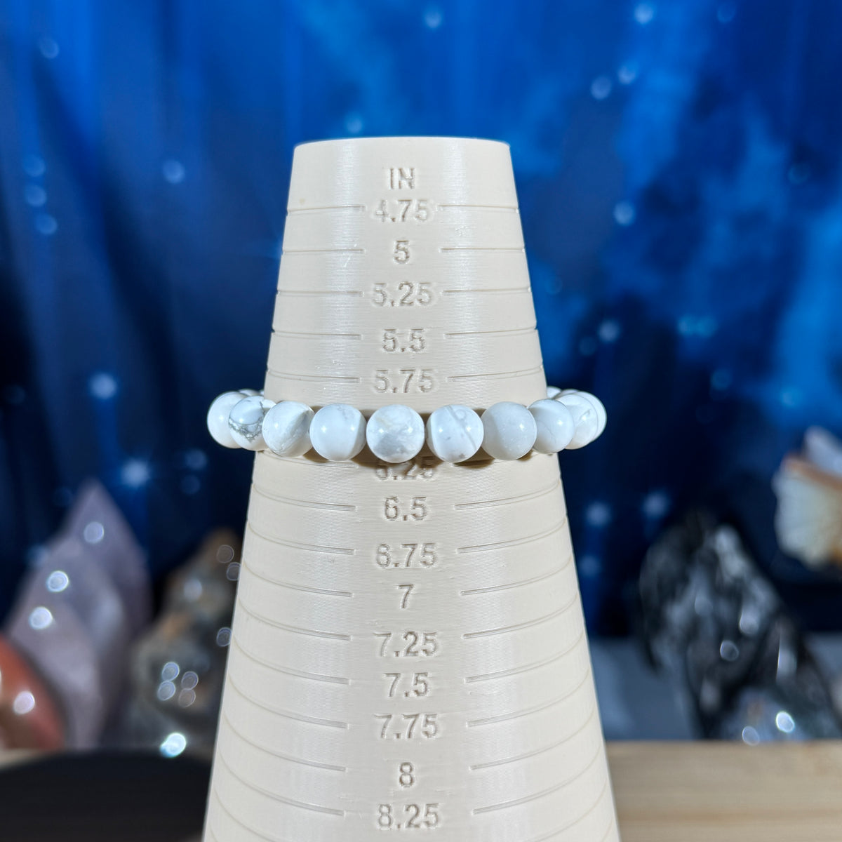 One (1) Howlite bracelet - 8mm beads - fits  6" wrist