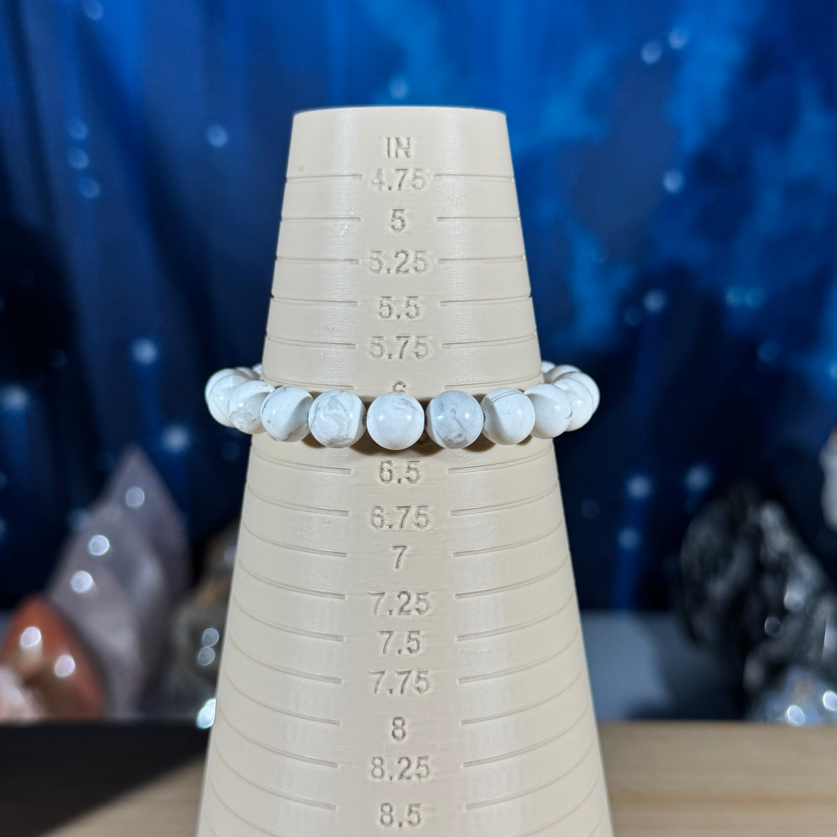 One (1) Howlite bracelet - 8mm beads - fits 6.25" wrist