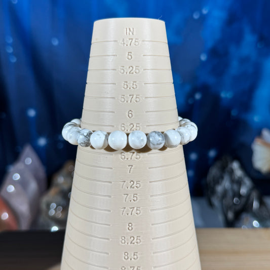 One (1) Howlite bracelet - 8mm beads - fits 6.5" wrist