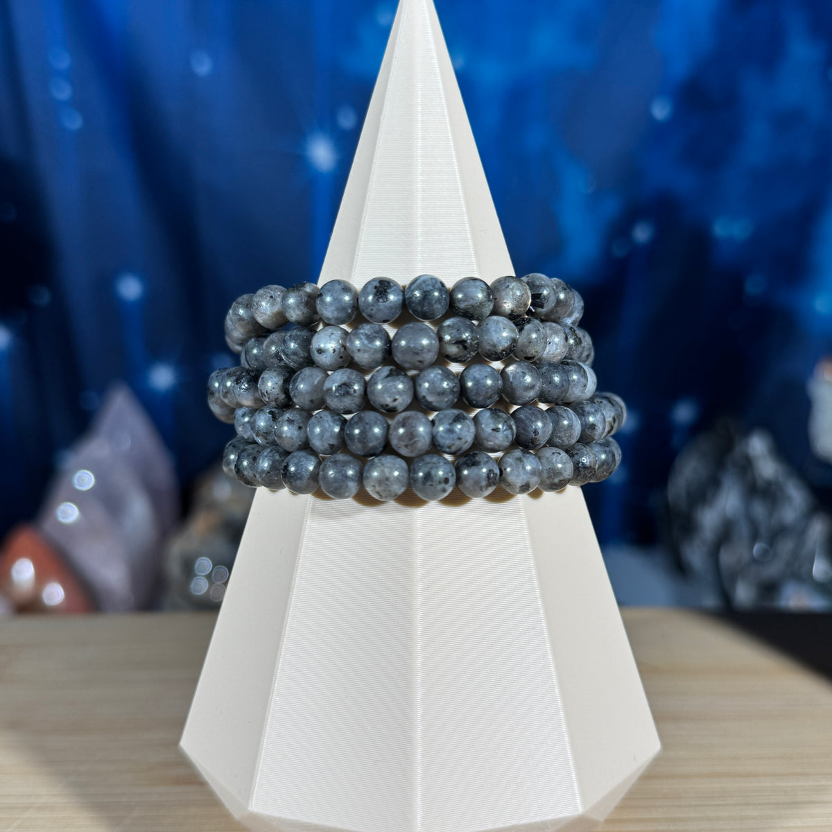 One (1) Larvikite bracelet - 6mm beads - fits 6.25" wrist