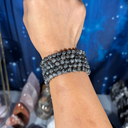 One (1) Larvikite bracelet - 6mm beads - fits 6.25" wrist