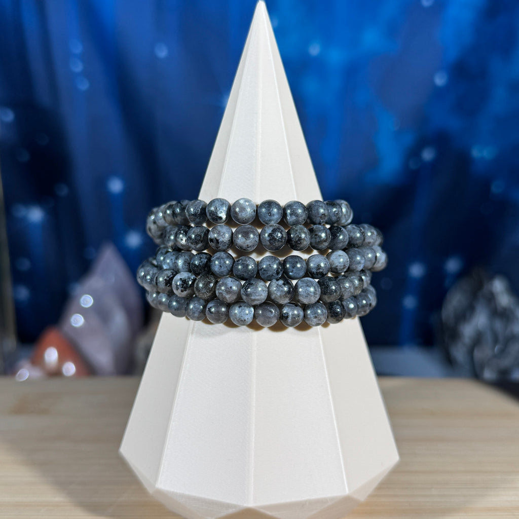 One (1) Larvikite bracelet - 6mm beads - fits 6.5" wrist