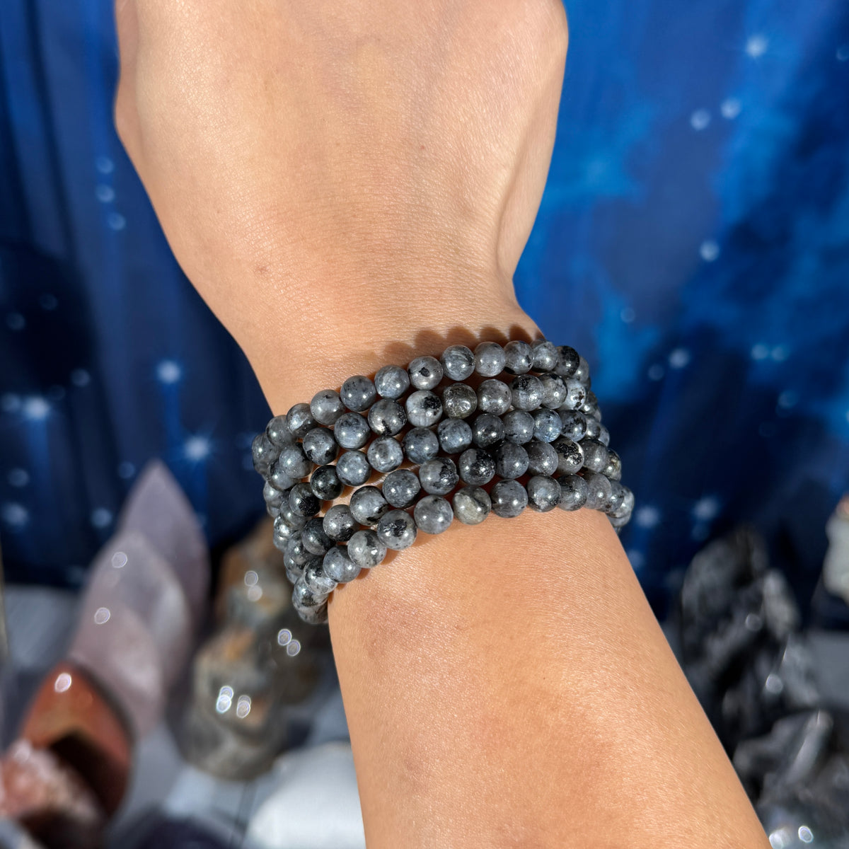 One (1) Larvikite bracelet - 6mm beads - fits 6.5" wrist