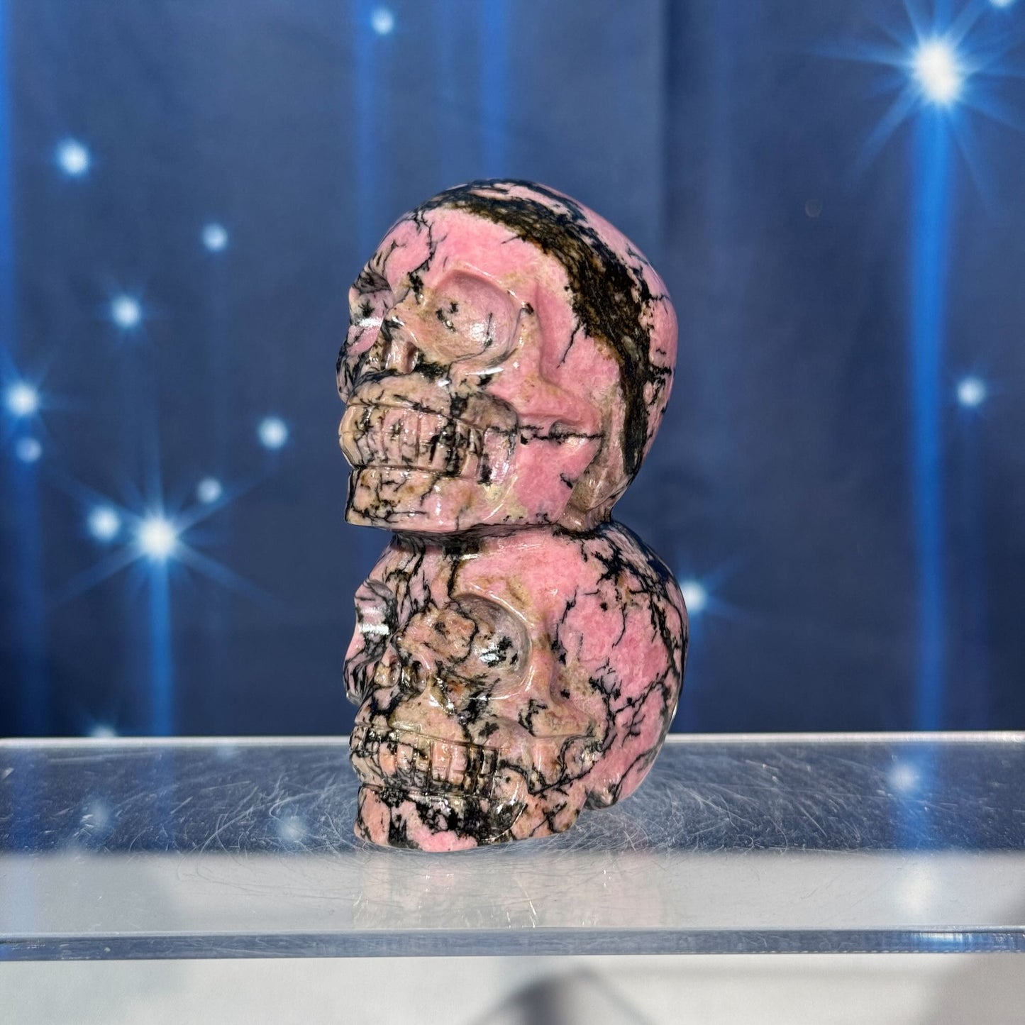 Pink Rhodonite Skull – Stacked • 0.238 kg