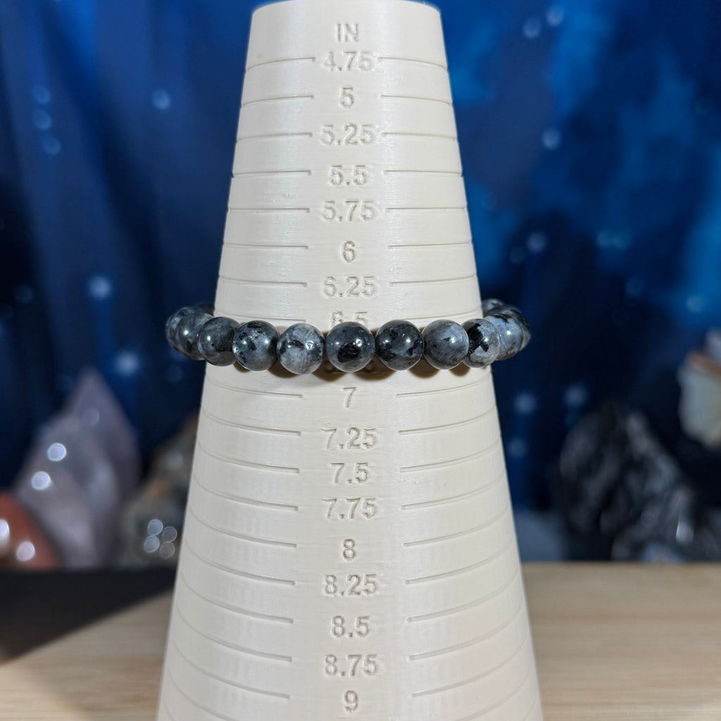 One (1) Larvikite bracelet - 8mm beads - fits 6.75" wrist