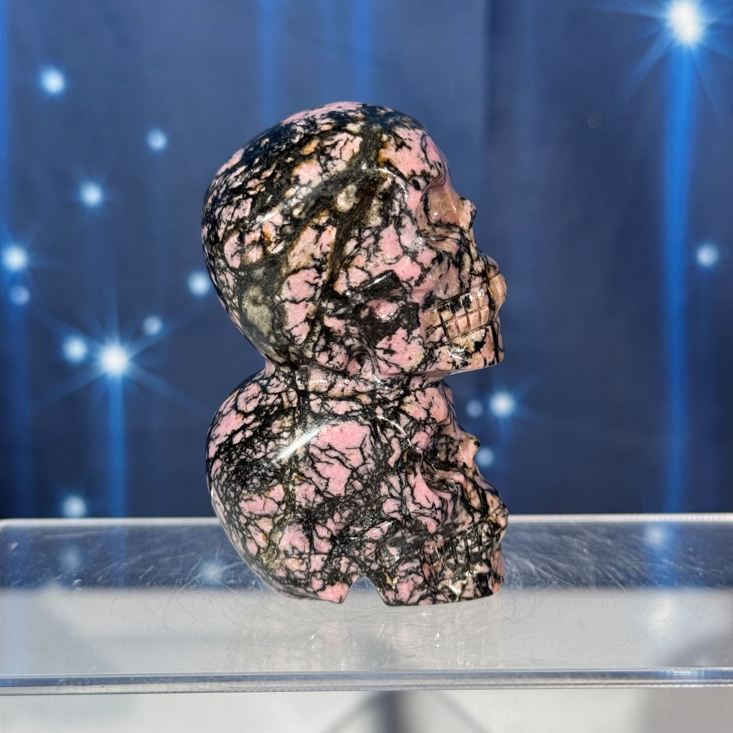 Pink Rhodonite Skull – Stacked • 0.238 kg