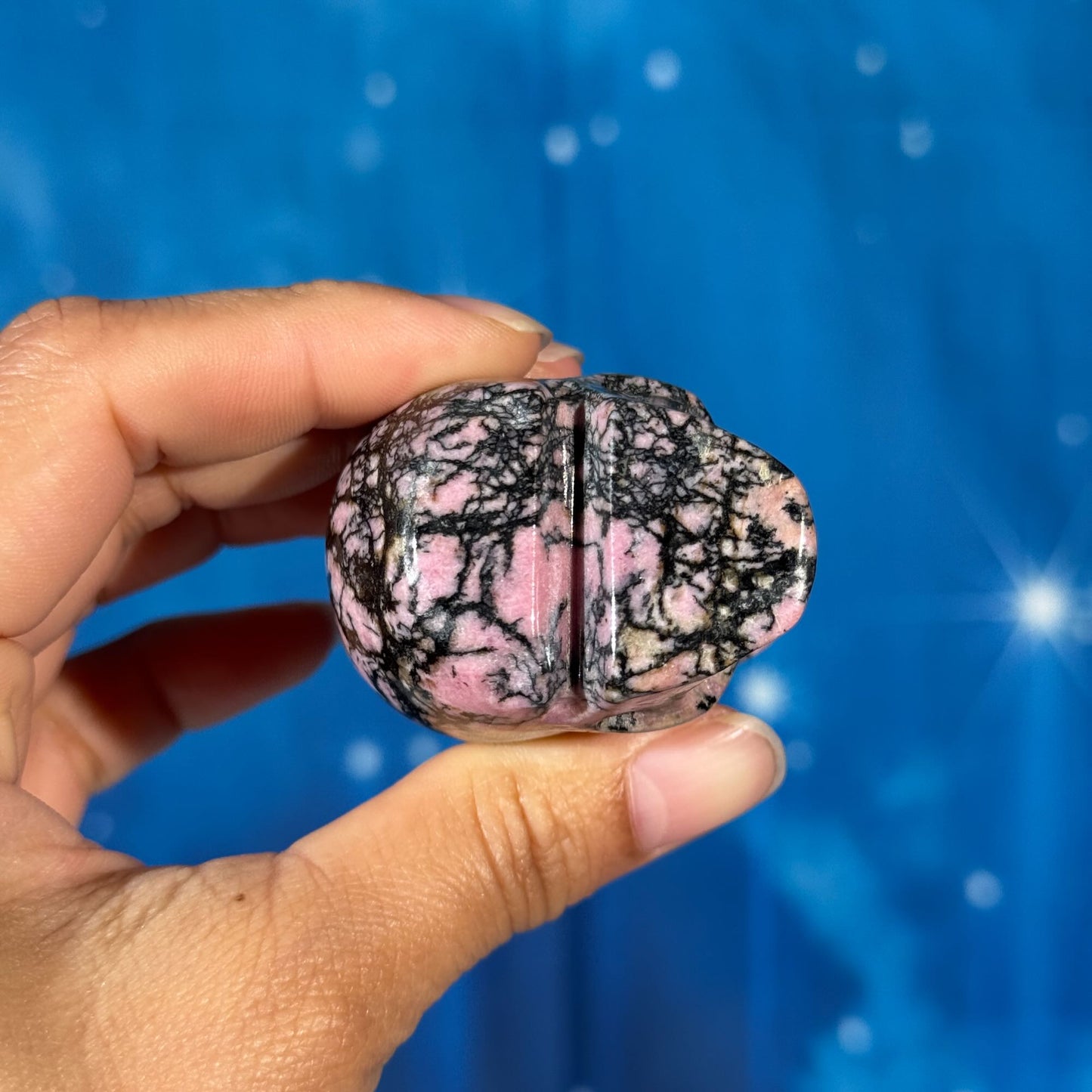 Pink Rhodonite Skull – Stacked • 0.238 kg