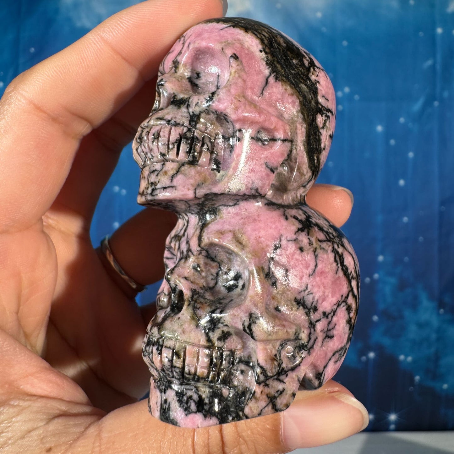 Pink Rhodonite Skull – Stacked • 0.238 kg