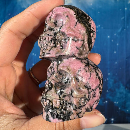 Pink Rhodonite Skull – Stacked • 0.238 kg