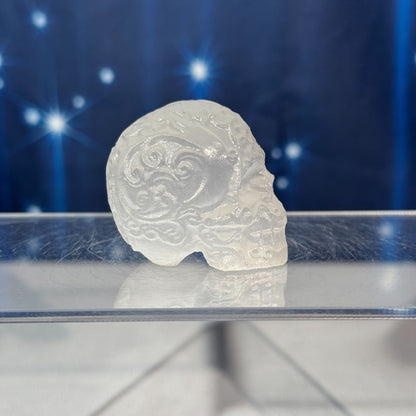Engraved Satin Spar Skull – 0.057 kg
