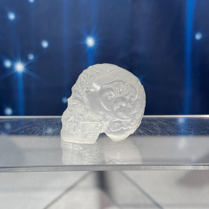 Engraved Satin Spar Skull – 0.057 kg