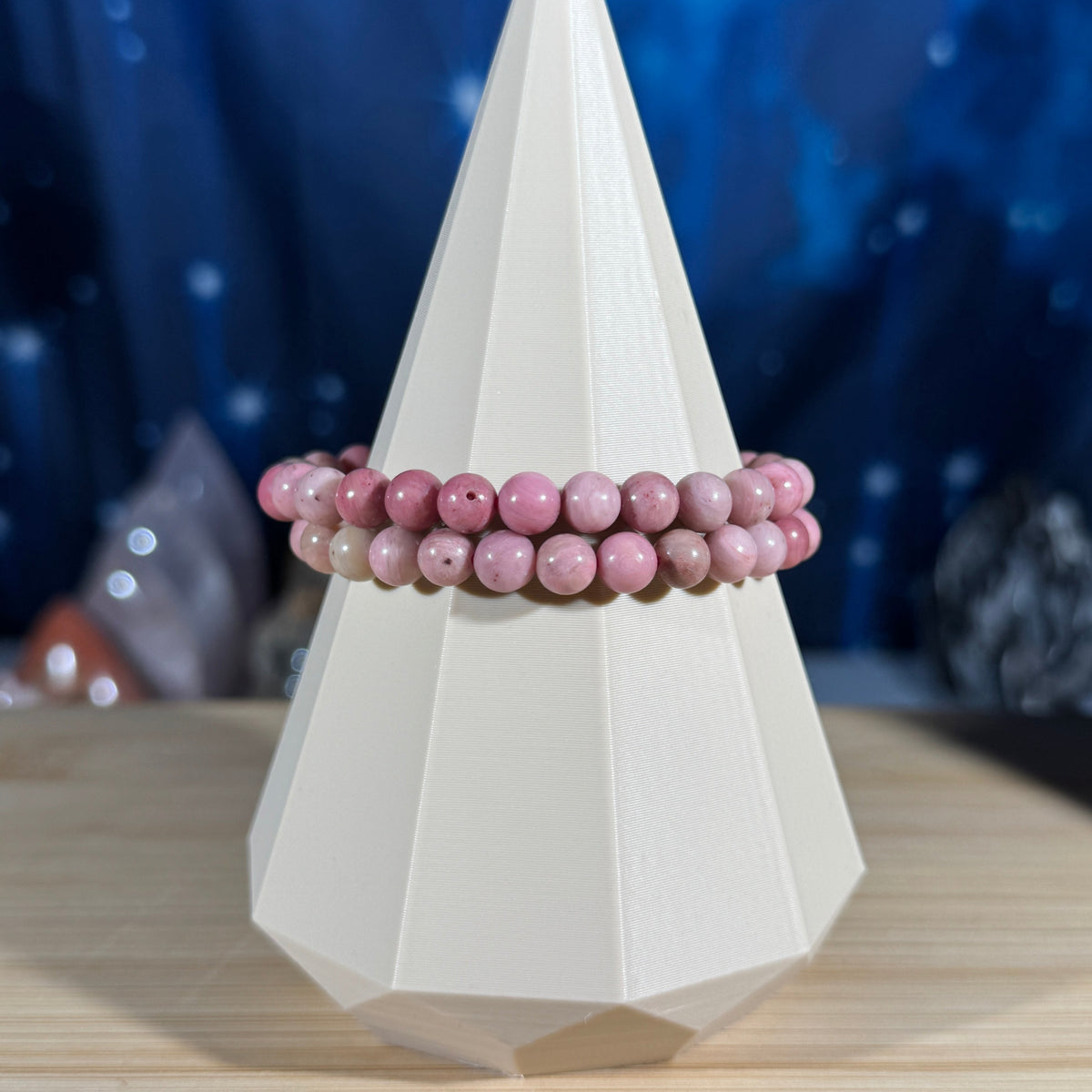 One (1) pink Petrified Wood bracelet - 6mm beads - fits 6.5" wrist