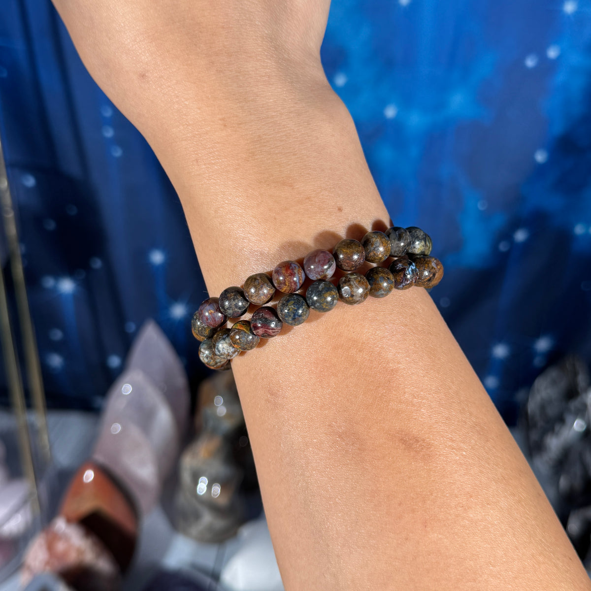 One (1) Pietersite bracelet - 8mm beads - fits 7" wrist