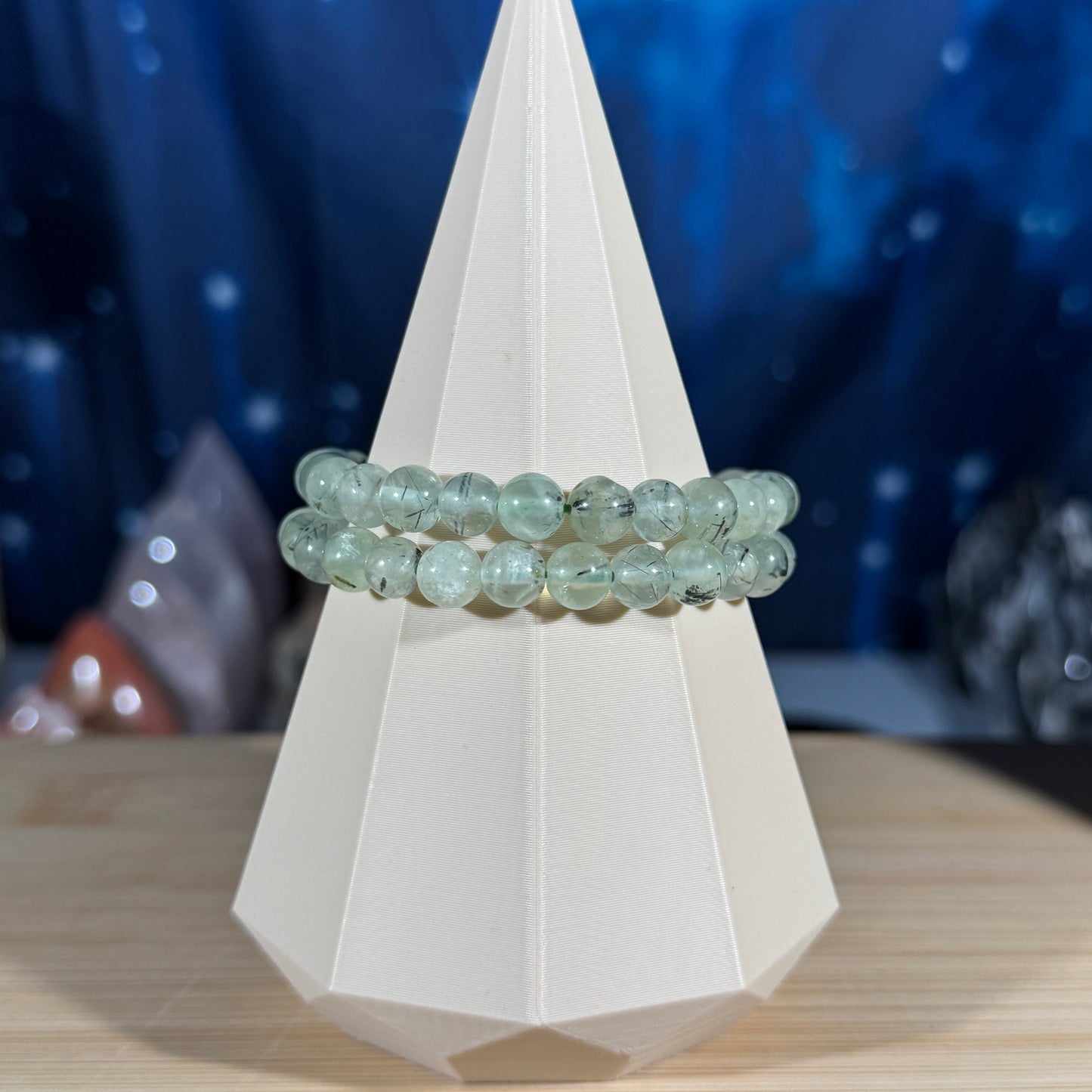 One (1) Prehnite bracelet - 7mm beads - fits 6.5" wrist