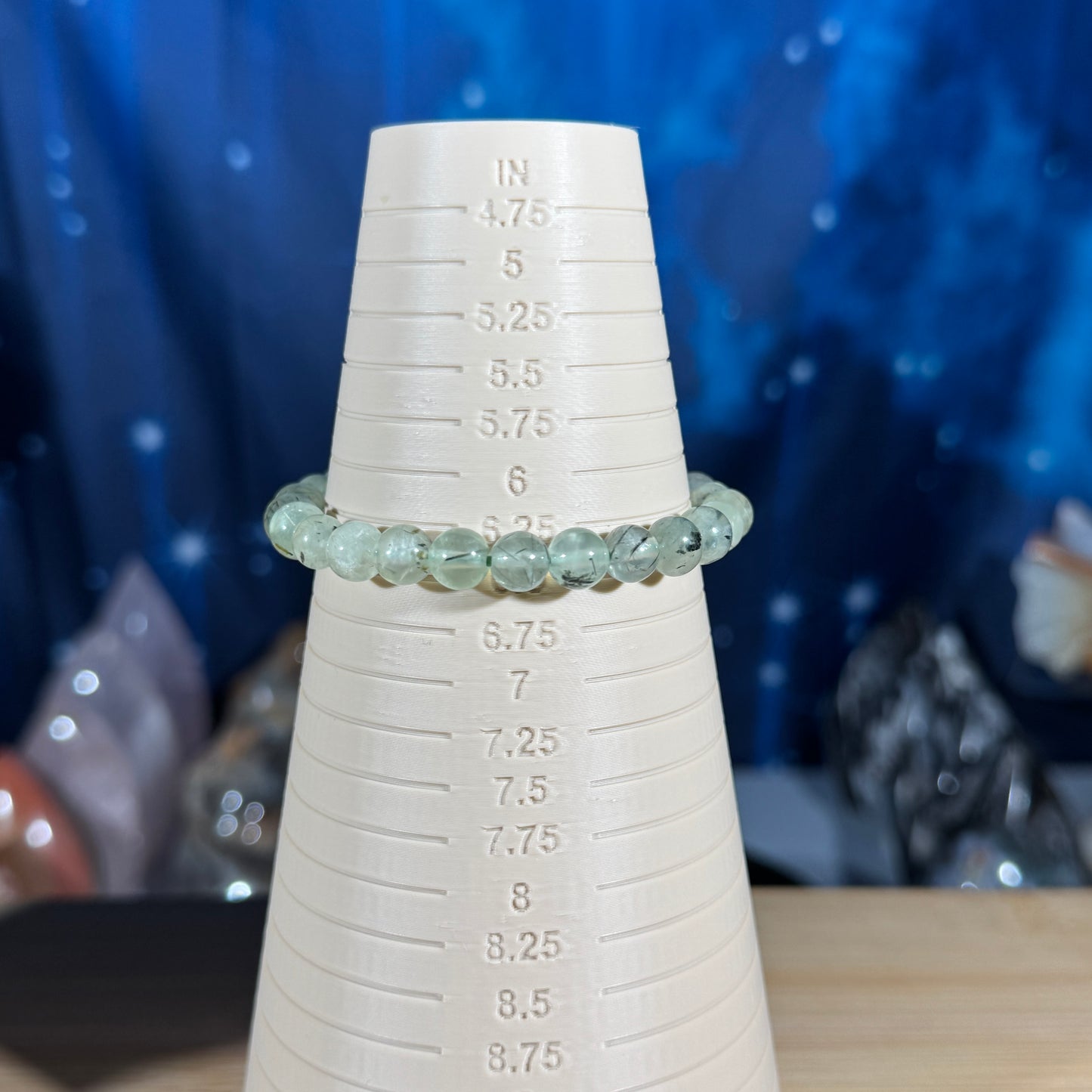 One (1) Prehnite bracelet - 7mm beads - fits 6.5" wrist