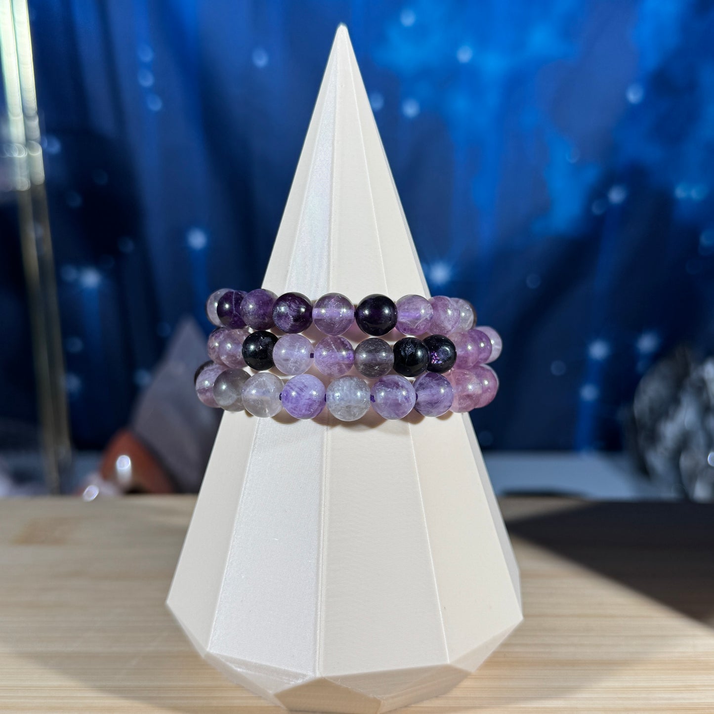 One (1) Rainbow Fluorite bracelet - 8mm beads - fits 6" wrist - low-grade