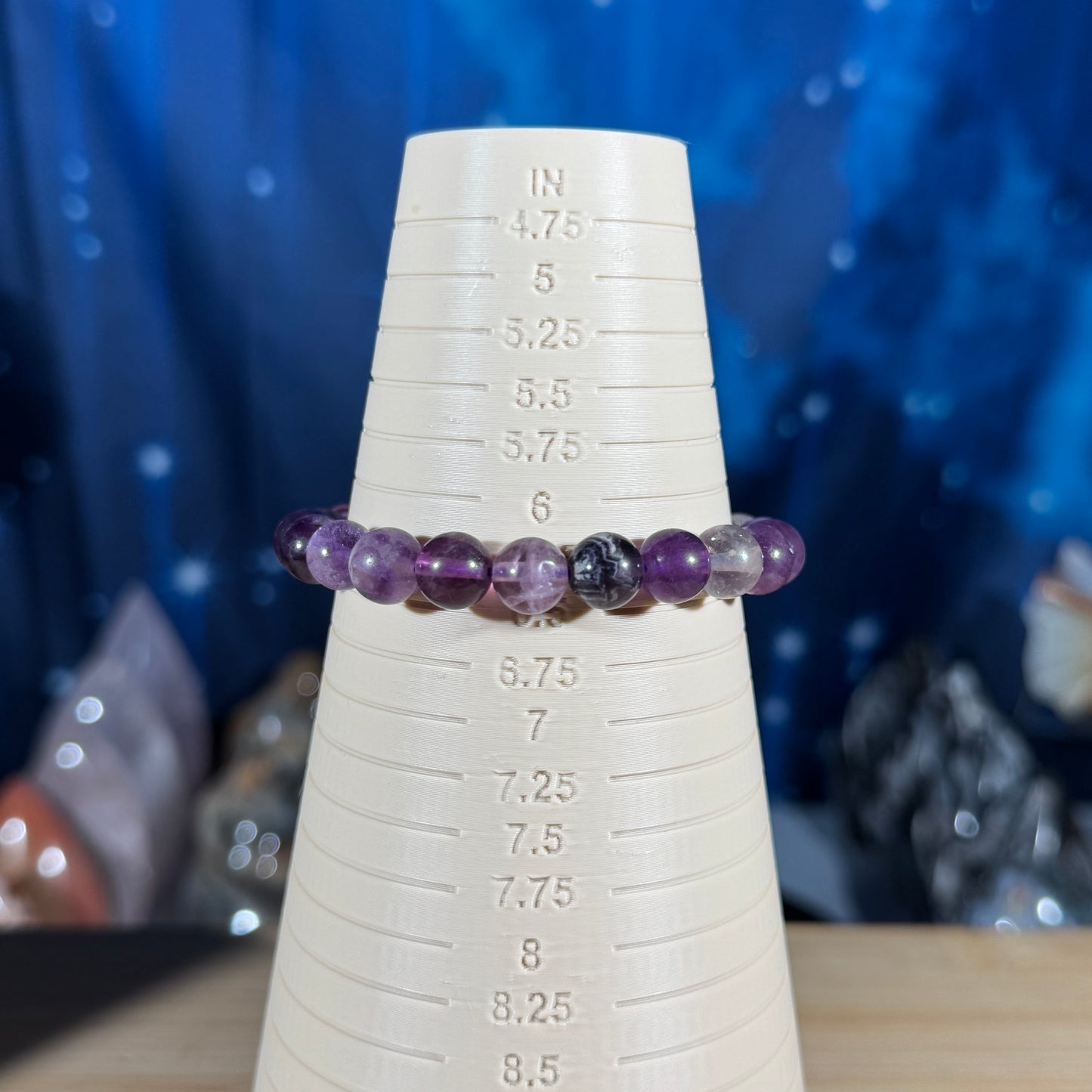One (1) Rainbow Fluorite bracelet - 8mm beads - fits 6.25" wrist - low-grade